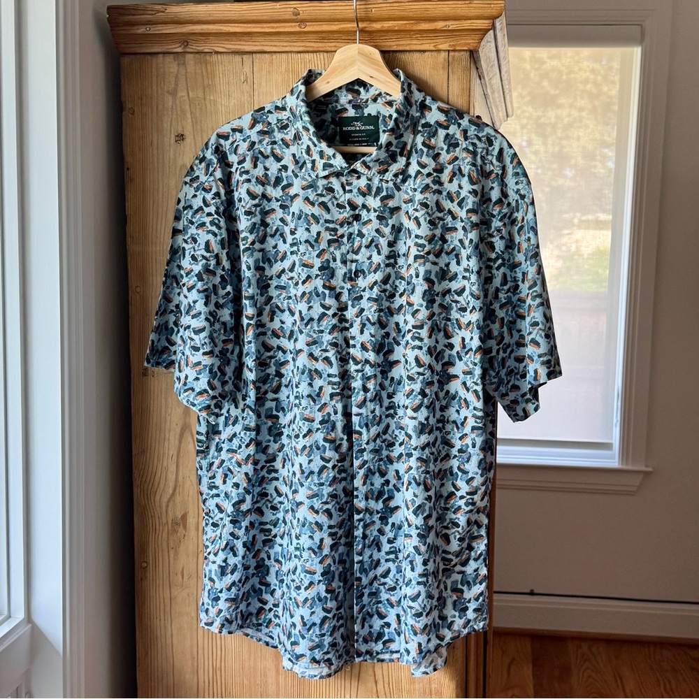 Rodd & Gunn Sports Fit Blue and Brown Patterned Short Sleeve Sirt